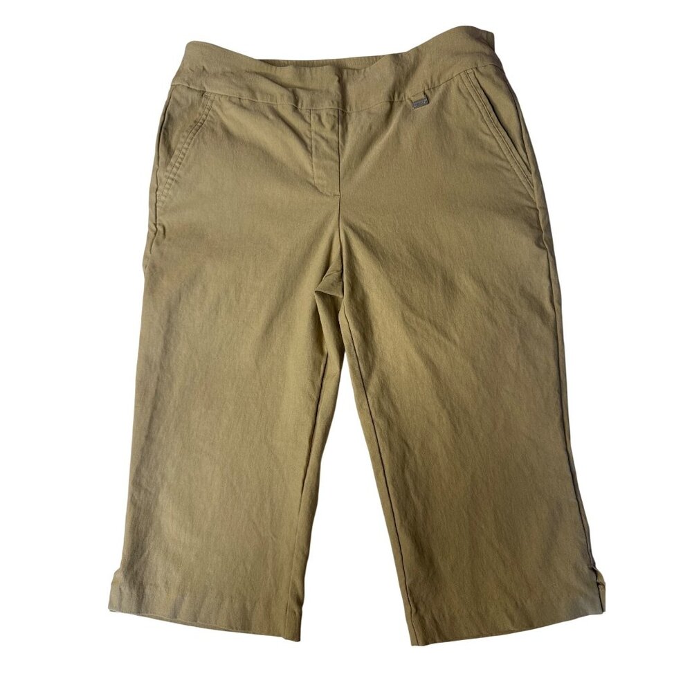 EP Pro Womens Tan Capri Pants Size 12 Rayon Blend Stretch Cropped Golf Wear